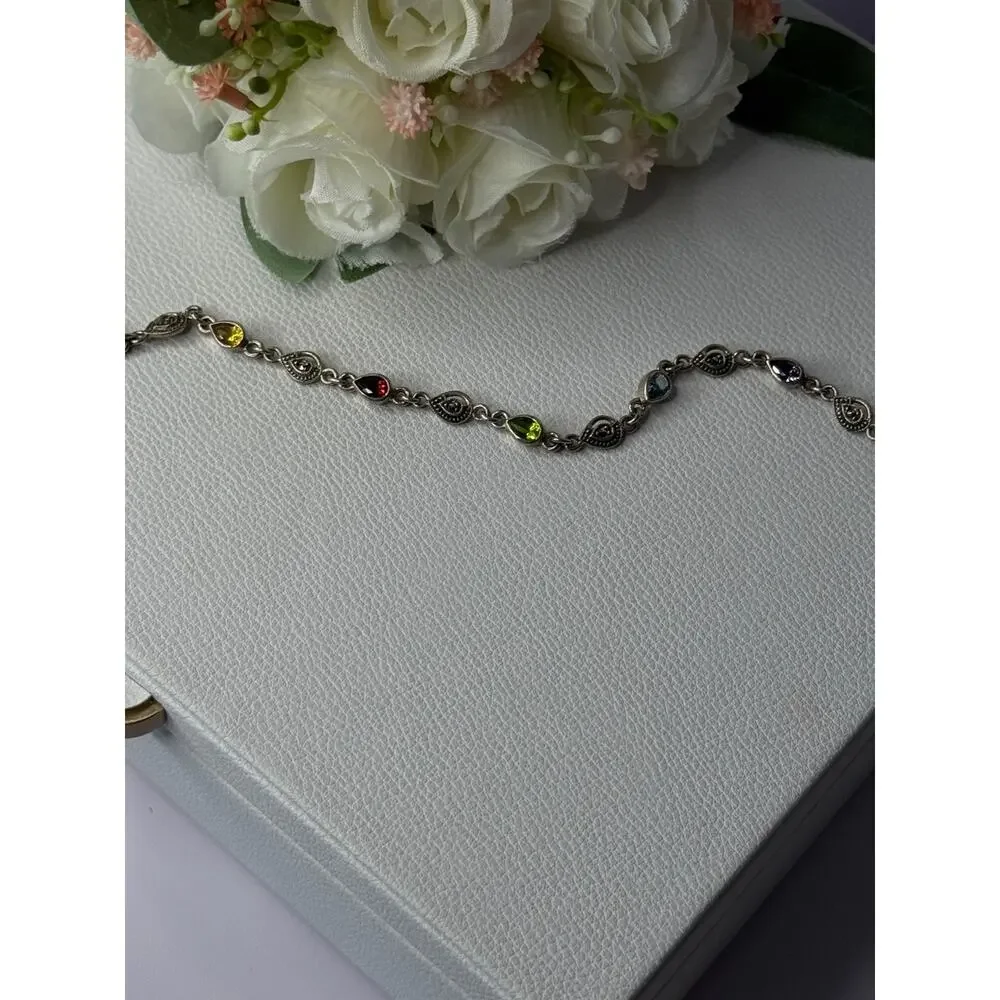 925 Sterling Silver Amethyst Citrine Garnet Peridot Topaz Bracelet Length 7.5 In